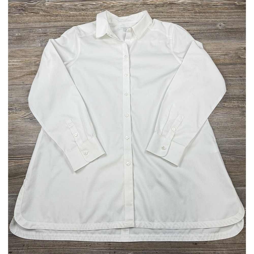 Foxcroft Women's Non Iron Shaped Fit Shirt Size 16 White Long Sleeve Cotton
